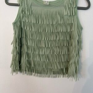 Sleeveless Sage Green Fringe Tank Top. Very unique. No brand small